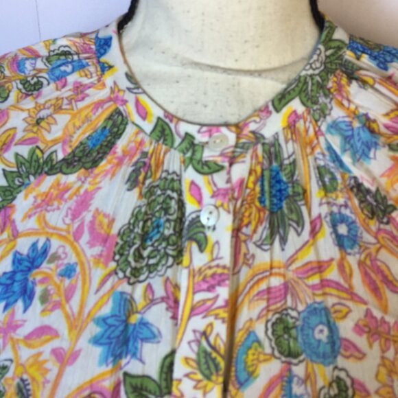 Playa Lucila Midi Fit & Flare Dress XS Womans Pink Blue Floral Short Sleeve Boho - Picture 13 of 14